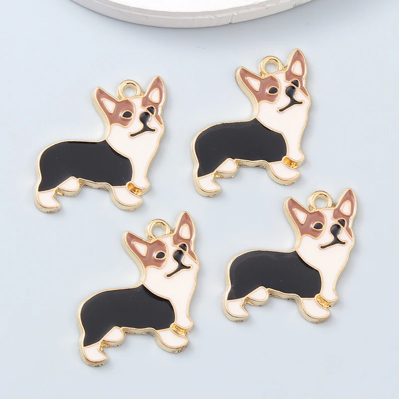 10pcs Cute Dog Enamel Charms Corgi Cartoon Animal Pendants For Making DIY Jewelry Findings Accessories Necklace