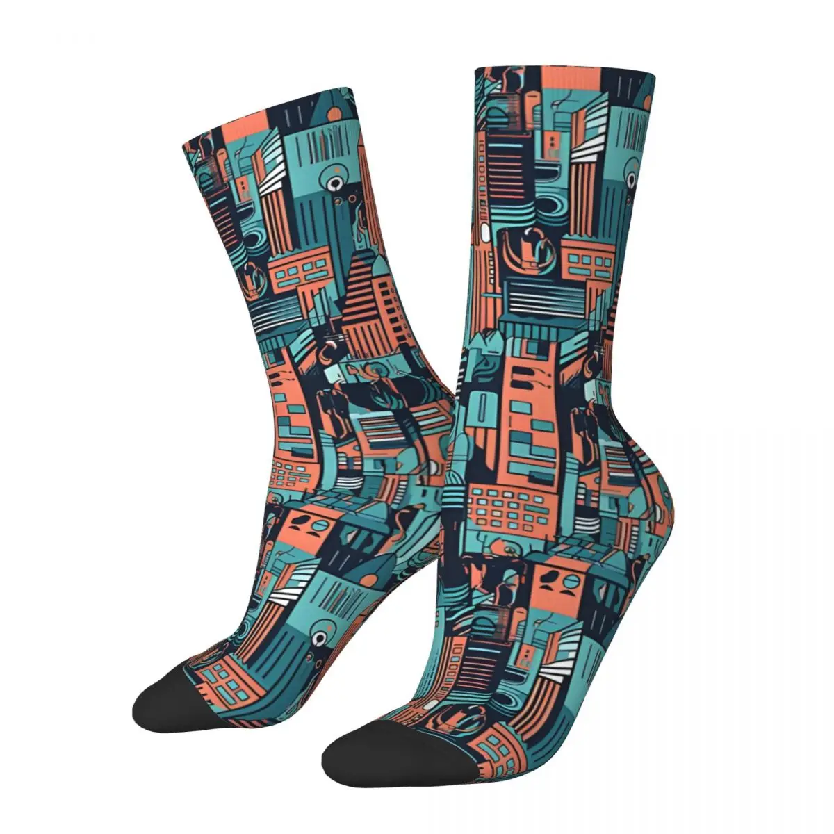 Digital Metropolis Men's Socks Retro Harajuku Street Style Novelty Casual Crew Sock