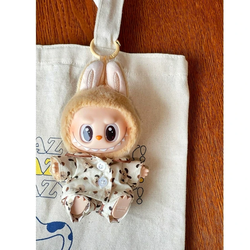 Pyjama tacheté en soie Labubu - Tenue de nuit de luxe pour poupée Labubu de 17 cm avec accessoires de vêtements Labubu au design doux à pois