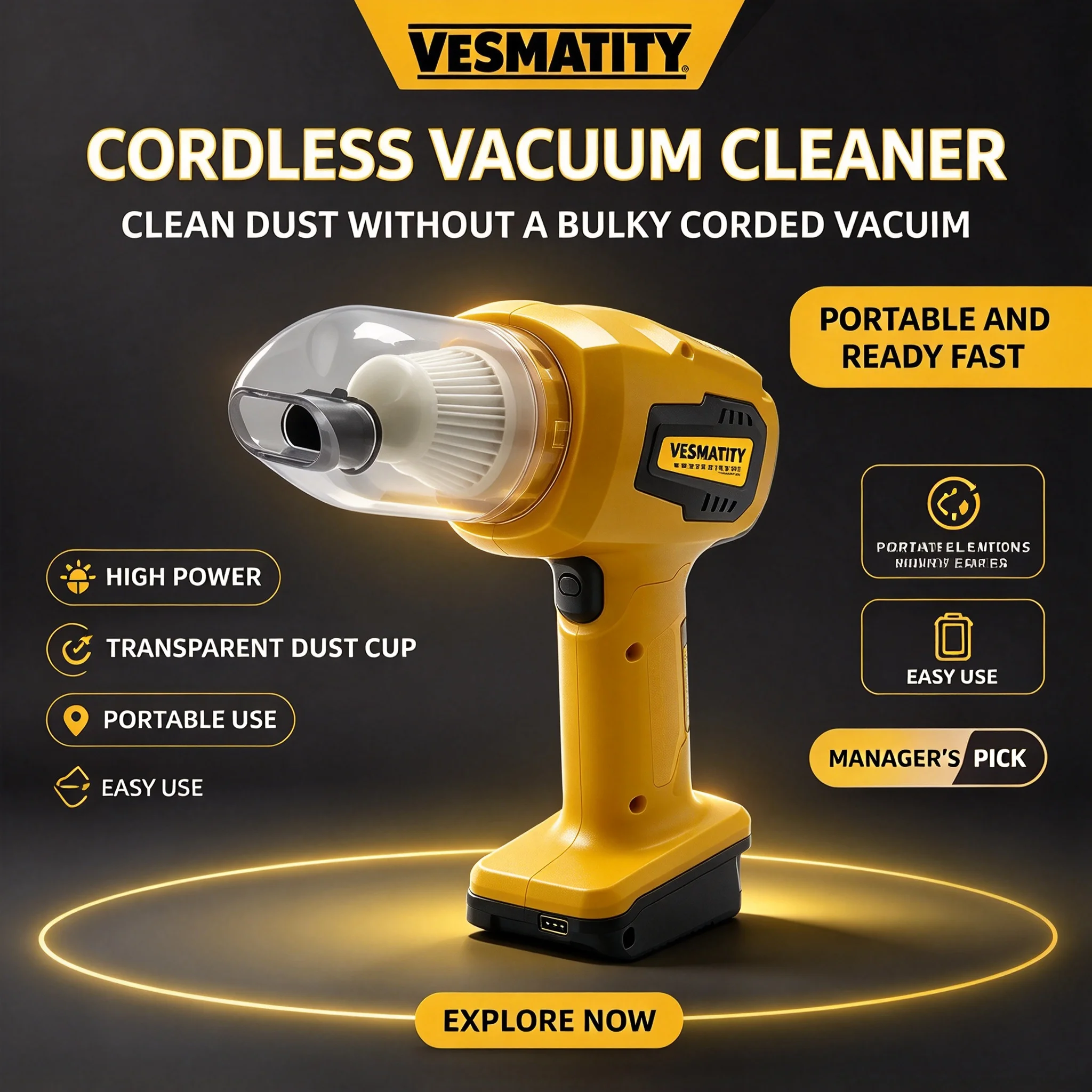 VESMATITY CZXCQ01 2-in-1 Cordless Dust Collector & Blower Handheld Car Vacuum Cleaner 10kPa Strong Suction Fit for 18V Battery V
