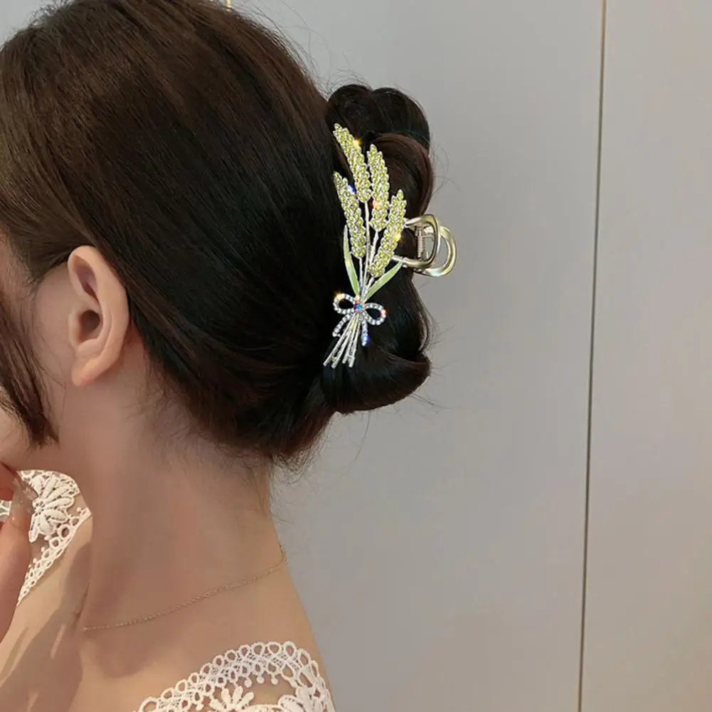 Thick Hair Bathroom Clip Wheat Ear Decor Hair Claw Sparkling Hair Claw Elegant Wheat Ears Bowknot Barrette for Women Stylish