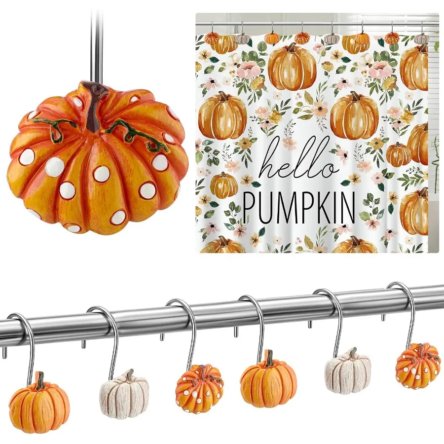 

12 шт. крючки для занавесок для душа с тыквой, Хэллоуин, День Благодарения, осенние крючки для занавесок для душа, оранжевые кольца для фермерской обуви, вешалки для