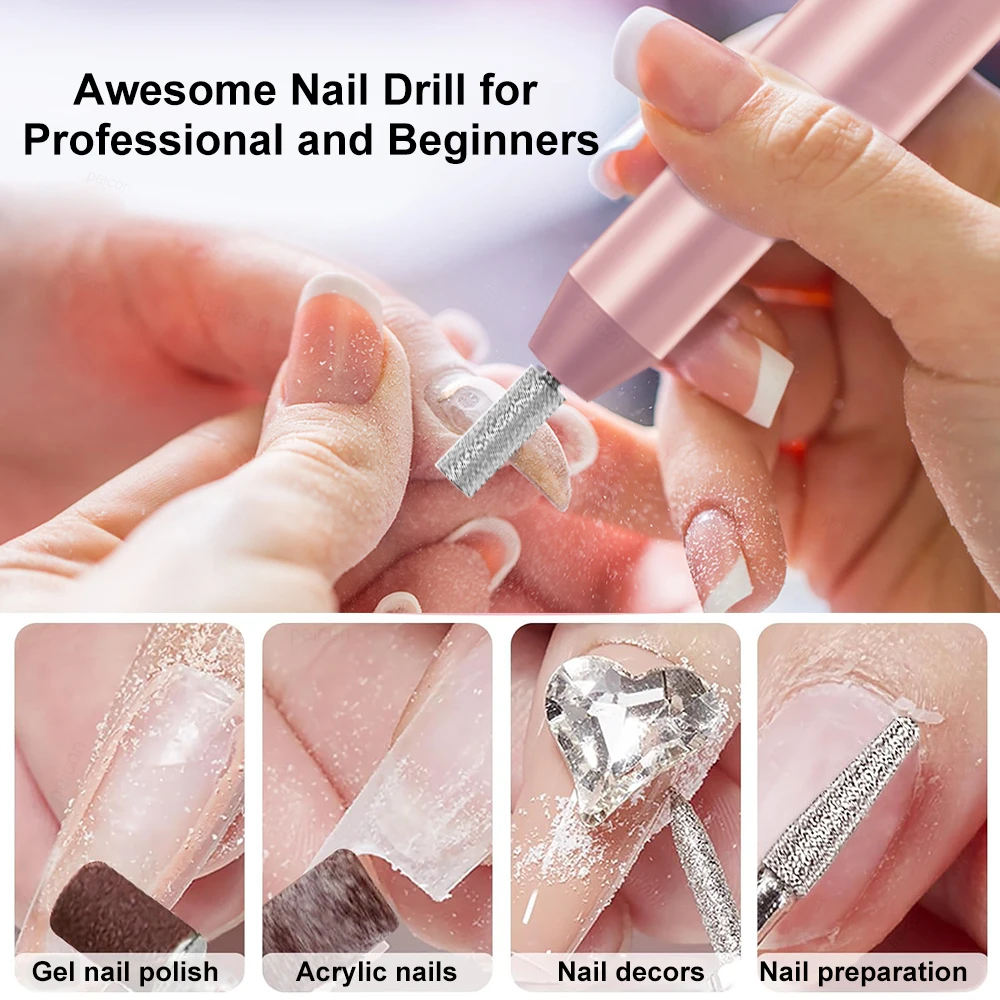 Electric Nail Drill Machine Nail Polisher Electric Nail Sander for Manicure Pedicure USB Rechargeable Portable Drill for Nails