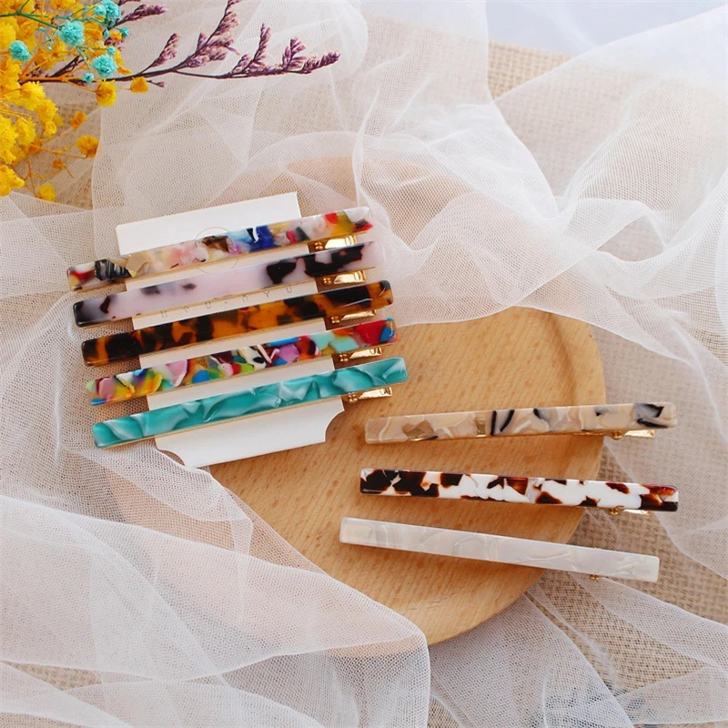 Cute Acetate Hair Clips Long Barrettes Colorful Tortoiseshell Geometric Side Pins Women Hair Accessories