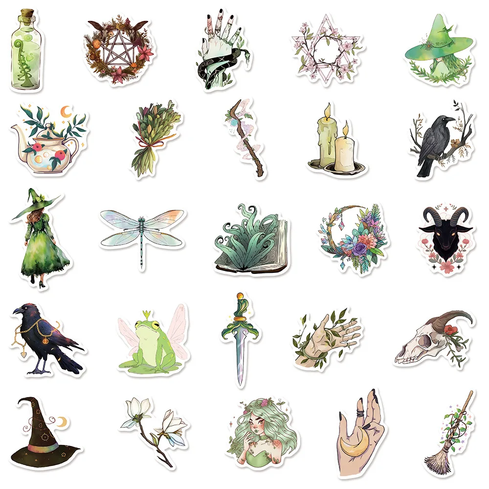 10/30/50PCS Green Forest Witch Cartoon Sticker DIY Phone Laptop Luggage Skateboard Graffiti Decals Fun for Kid Toy