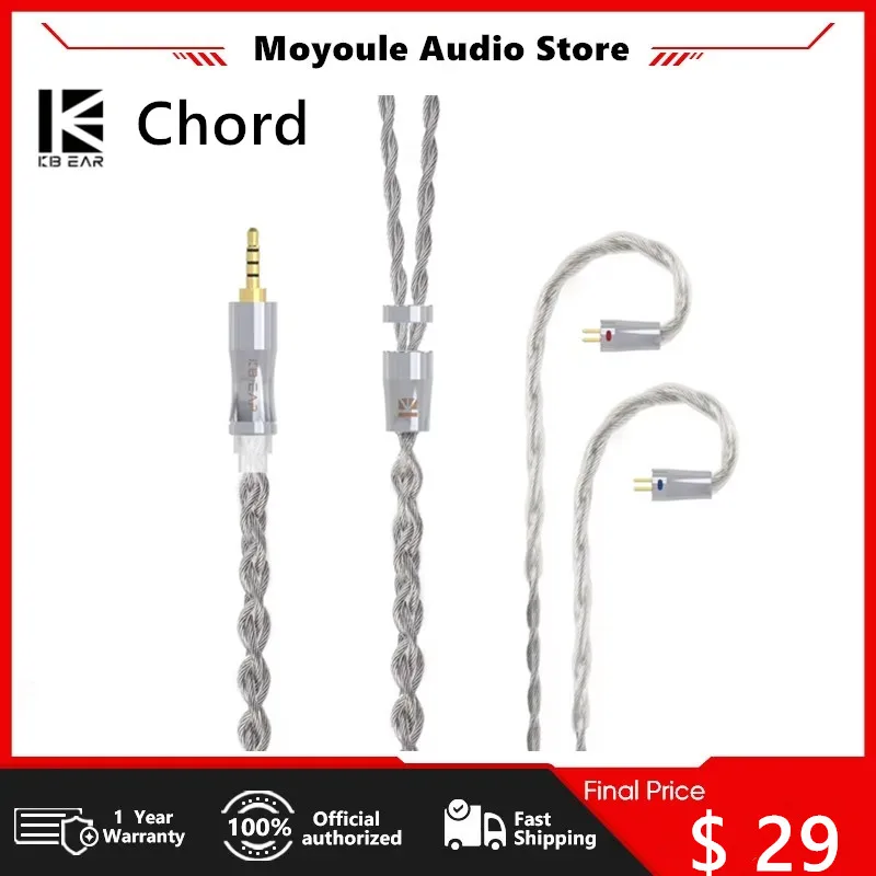 

KBEAR Chord 6N Graphene+4N OFC Silver-plated Mixedly Braided Upgrade Cable With MMCX/2Pin Connector Earphone Wire Accessory