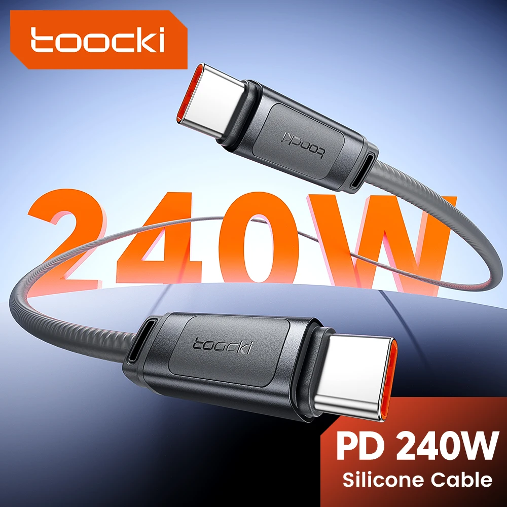 Toocki 240W USB C Cable Type C Fast Charging 480Mbps Silicone Cable For iPhone 17 16 MacBook Pro Laptop Samsung S25 Data Cord