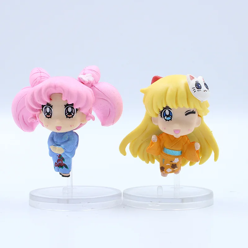 6PCS Anime Sailor MoonFigure Kimono Cartoon Figuarts Mini Kaiou Michiru Tomoe Hotaru Meiou Setsuna Toys For Girls Model Dolls view 3