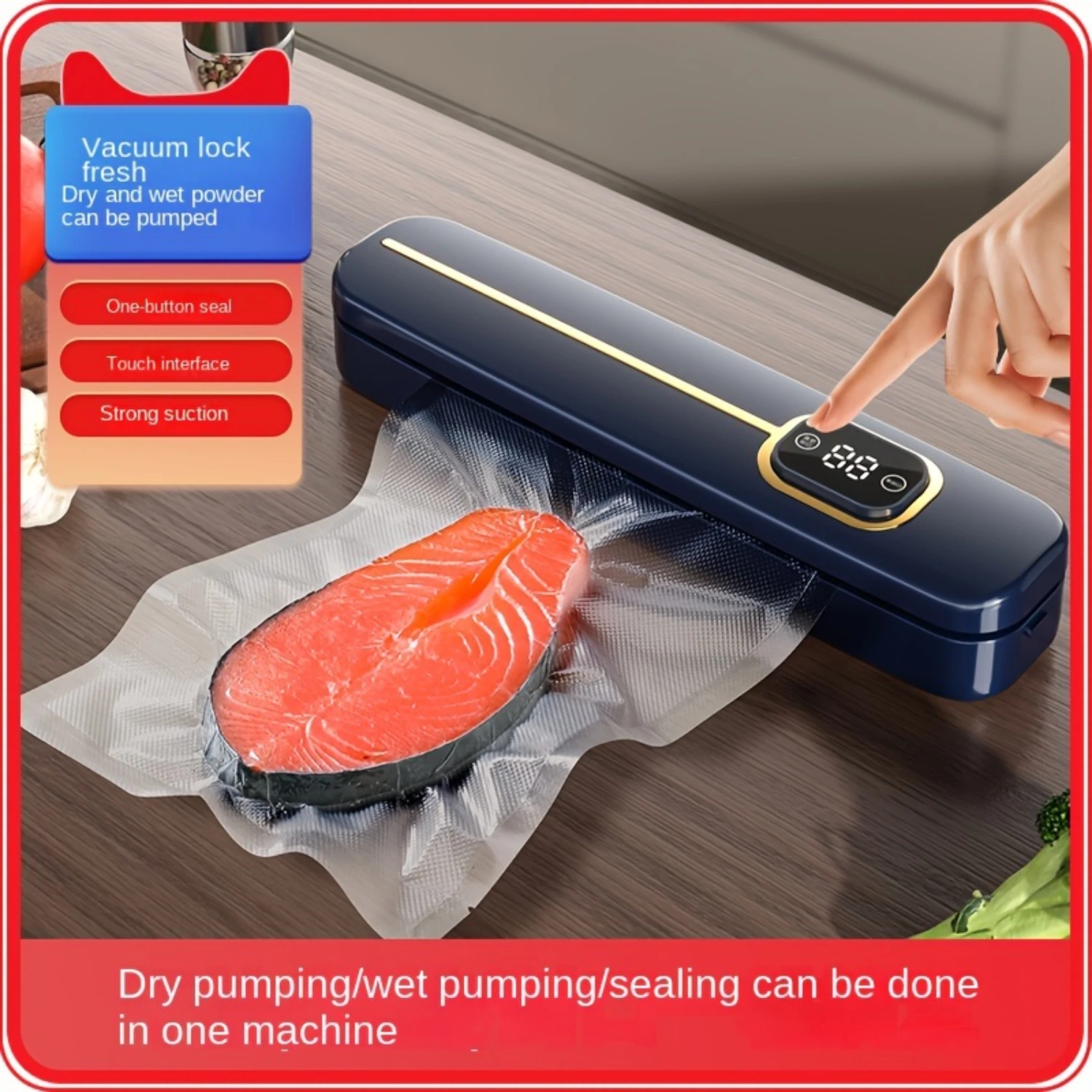 An Automatic Vacuum Sealing Machine, Equipped With 10 Vacuum Texture Bags, Is Used For Food Air Sealing System To Keep Freshness