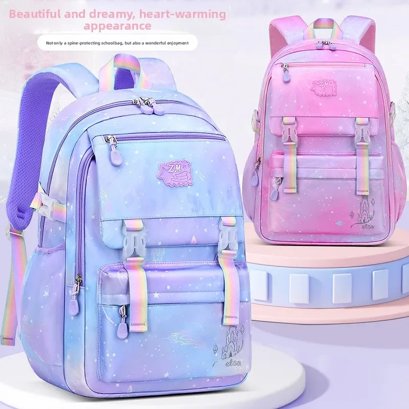 Lower Grades Lightweight Student Schoolbag Girl Large Capacity Backpack Gradient Multi Layer Waterproof Children Starry Backpack