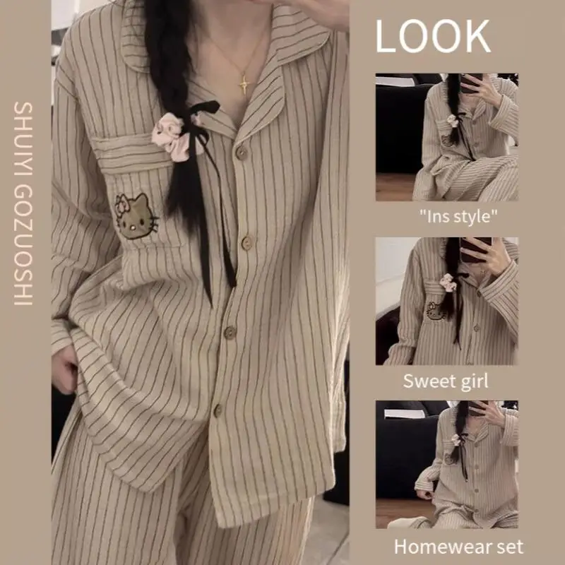 

Женский милый теплый полосатый пижамный комплект: мягкая, удобная домашняя одежда для сна, уютная, дышащая, расслабляющая одежда для отдыха и сна