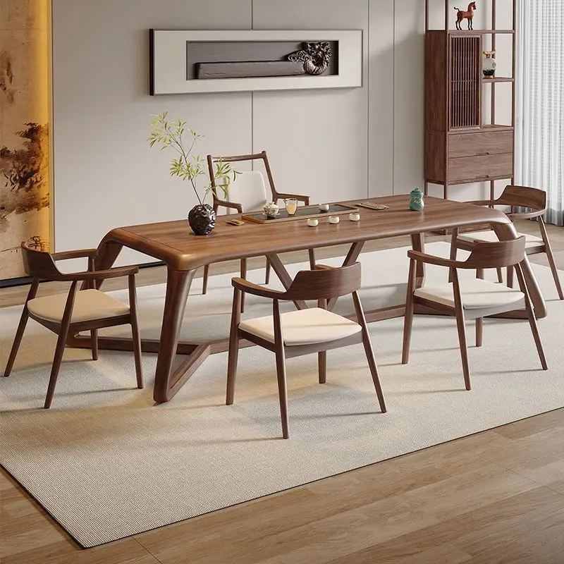 Tea room atmosphere: Black walnut tea table, tea table and chairs, one table with five chairs