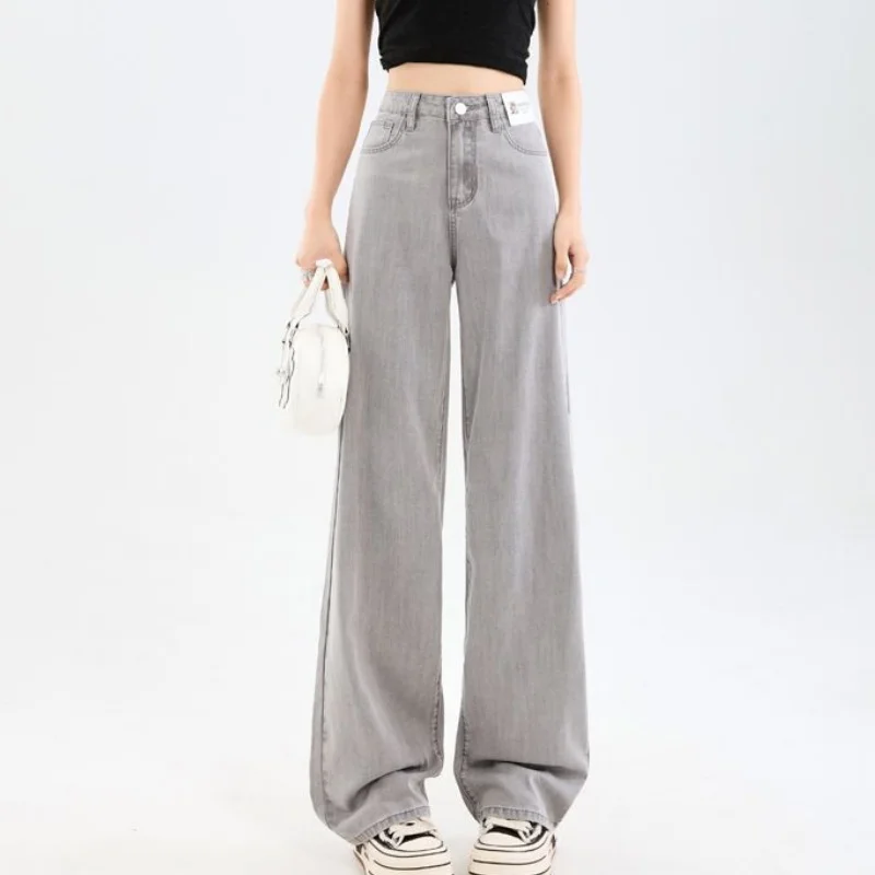 

Female High Waist Thin Casual Jeans Pants Women Fashion Straight Leg Denim Trousers Girls Classic Solid Daily Pants