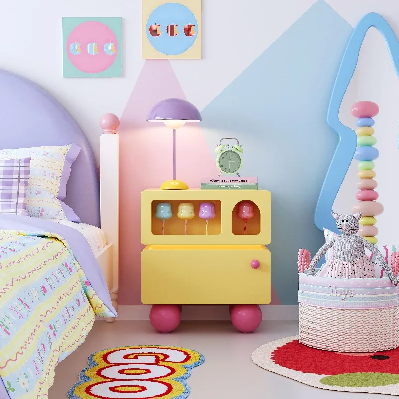 

Italian Yellow Cute Nightstands Design Storage Unique Dopamine Bedside Table Narrow Lounges Mesitas De Noche Room Furniture
