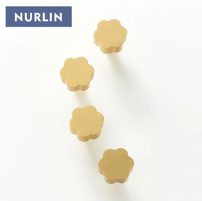 Nurlin Solid Brass Hexapetalous Flower Elegant Thickened Cabinet Knobs Furniture Handle Wall Clothes Cap Hook Available