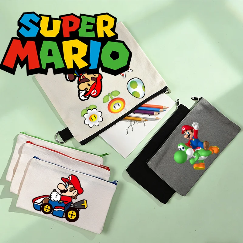 Estuche de lápices con dibujos animados de Super Mario Bros, regalo para estudiantes, personaje de Anime, Luigi, Princesa Peach, estilo informal portátil