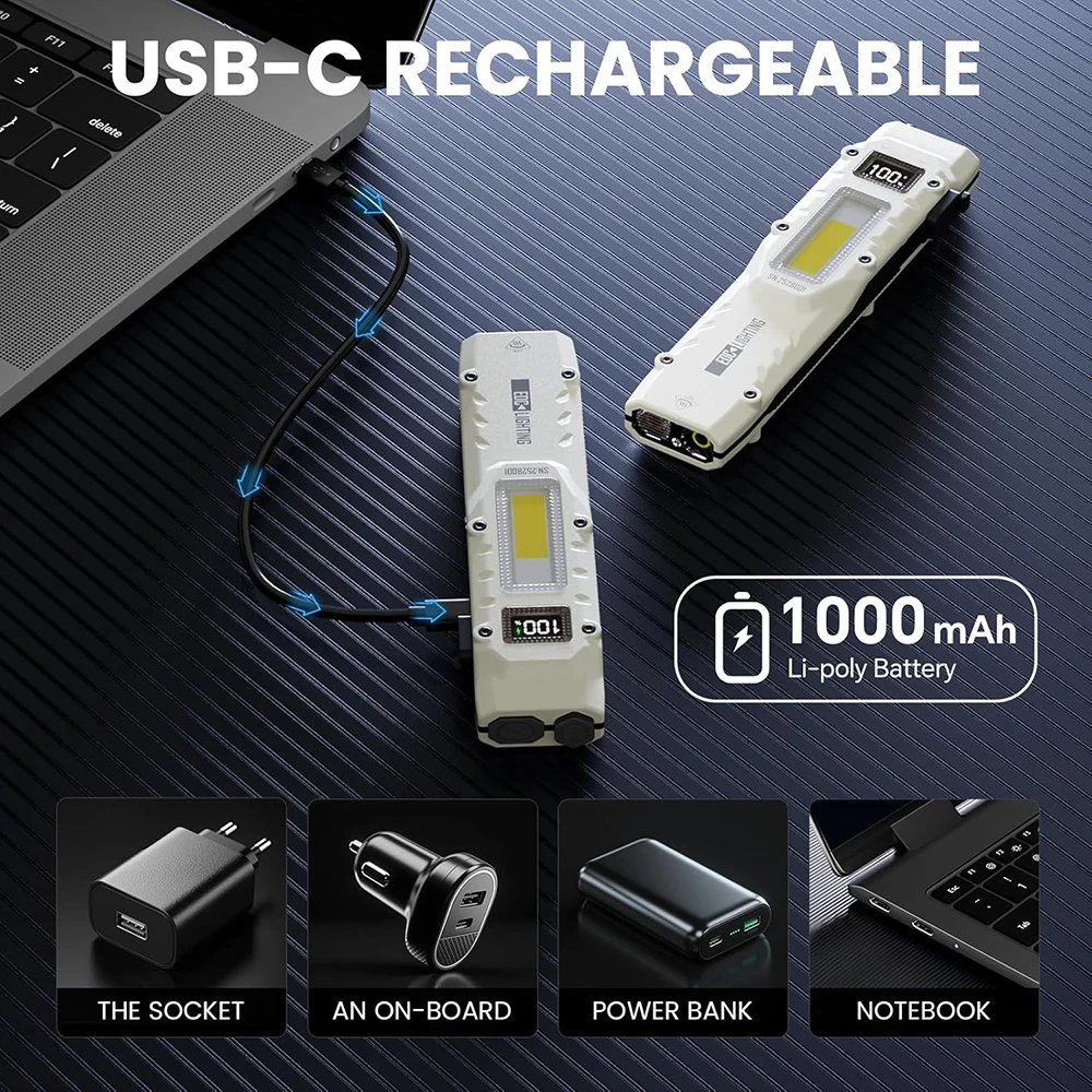 Petite lampe de poche tactique Rechargeable EDC lumière LED avec affichage numérique 13 Modes lampe de poche avec pince pour la maison en plein air