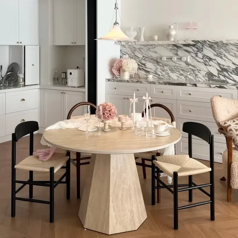 #Wholesale Premium Wabi-Sabi Polished Travertine Dining Table Big Slab Eco-friendly Living Room Kitchen Bathroom Custom Villa