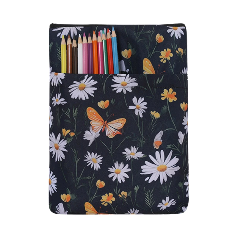 

New Book Sleeves Flowers Printing Cloth Cover with Zipper Washable Extra Pocket Protector for Paperbacks Notebook Cover 2025