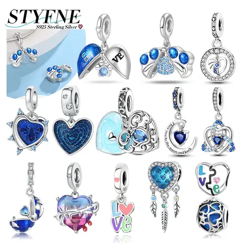 Original Blue Charms 925 Silver Plated Heart-shaped Beads Love Earth Openable Pendant Fit DIY Bracelet Necklace Jewelry Making