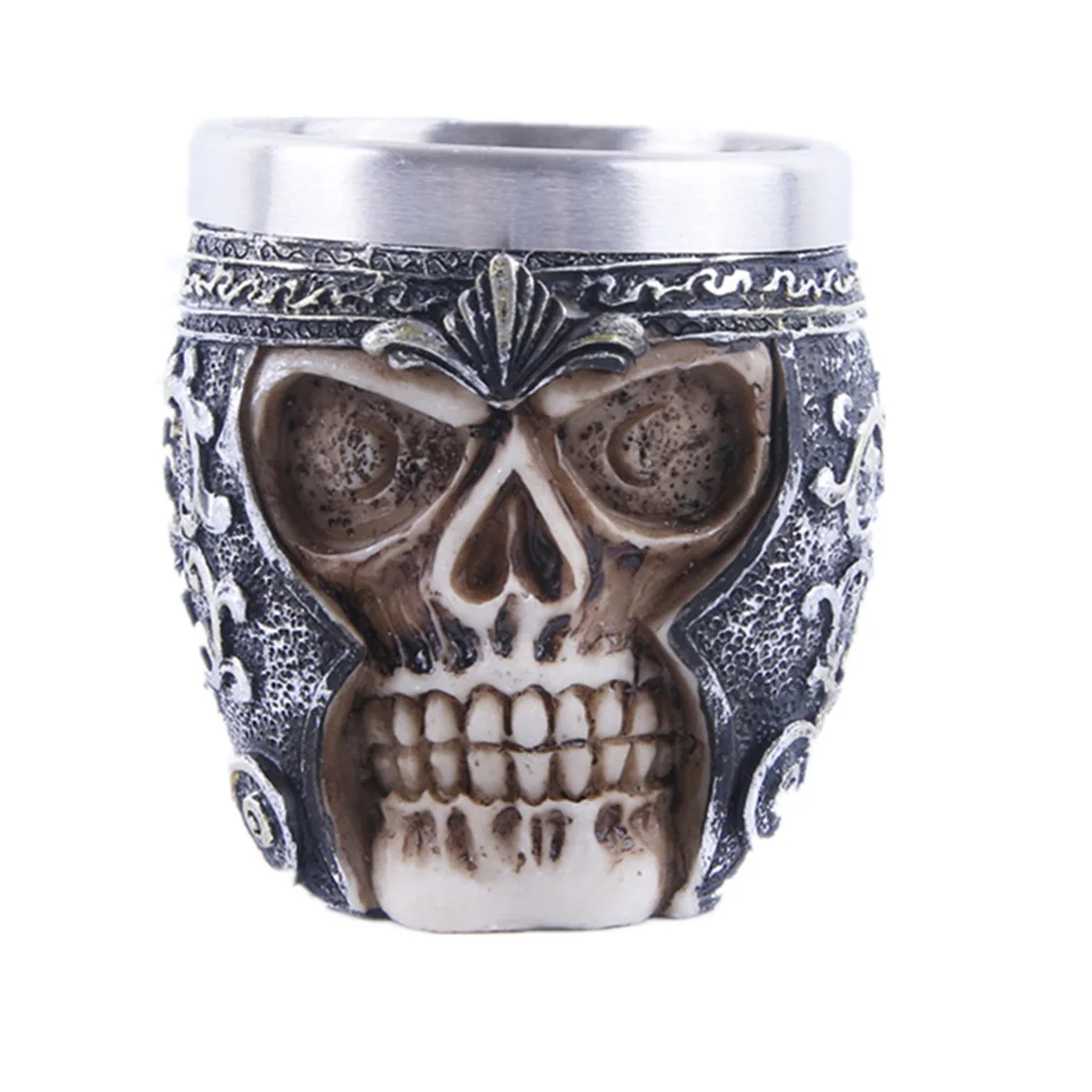 

Unique Gothic Skull Shot Glass Mug Viking Pirate Cocktail Whiskey Cup Resin Stainless Steel Inner Wine Glass Home Bar Ornament