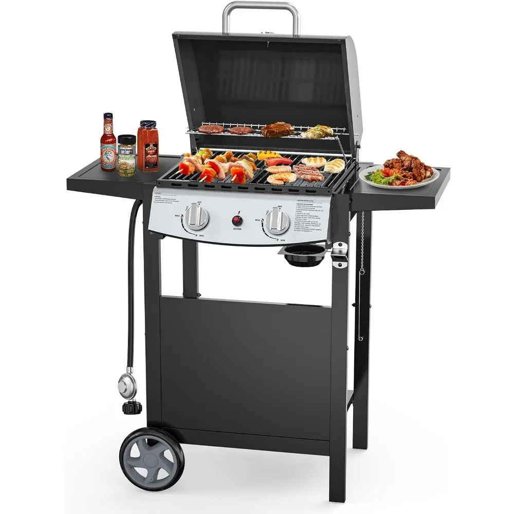 

2 Burner BBQ Propane Gas Grill, 20,000 BTU Stainless Steel Gas Grill with Two Side Storage Shelves,Barbecue Gas Grill