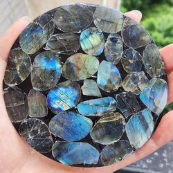 Natural Labradorite Disc Original Stone Polishing Splicing Mineral Collection Office Decoration 10cm