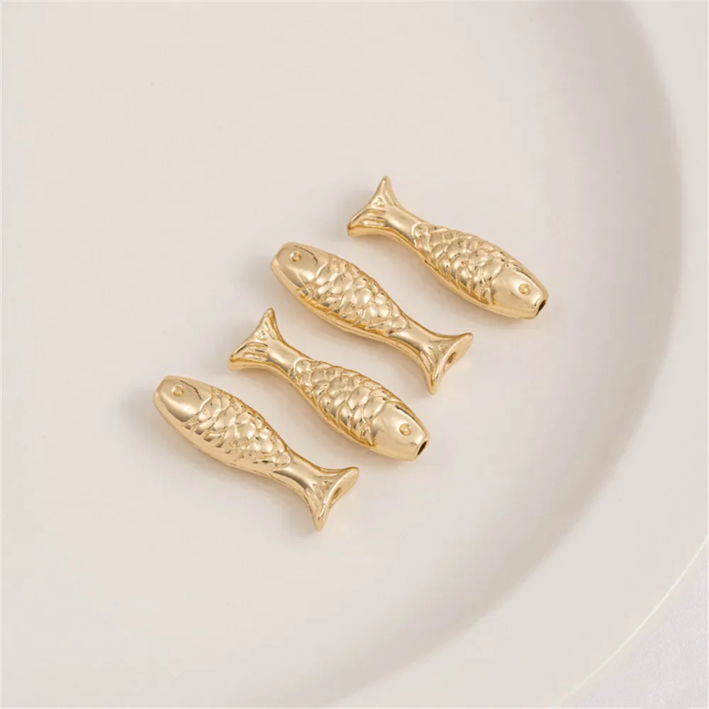 24x7mm 14K Gold Color Plating Fish Shaped Tube Through-hole Separated Bead Handmade DIY Bracelet Necklace Accessory Materials