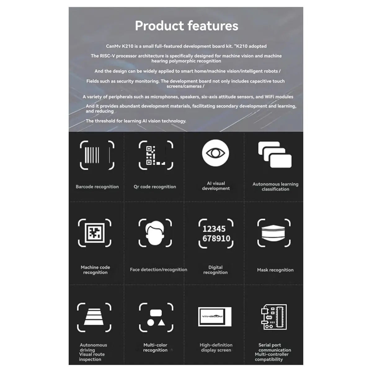 

Модуль AI Vision CanMv K210 (камера GC2145 2 МП) для распознавания лиц и цветов Распознавание цвета AI