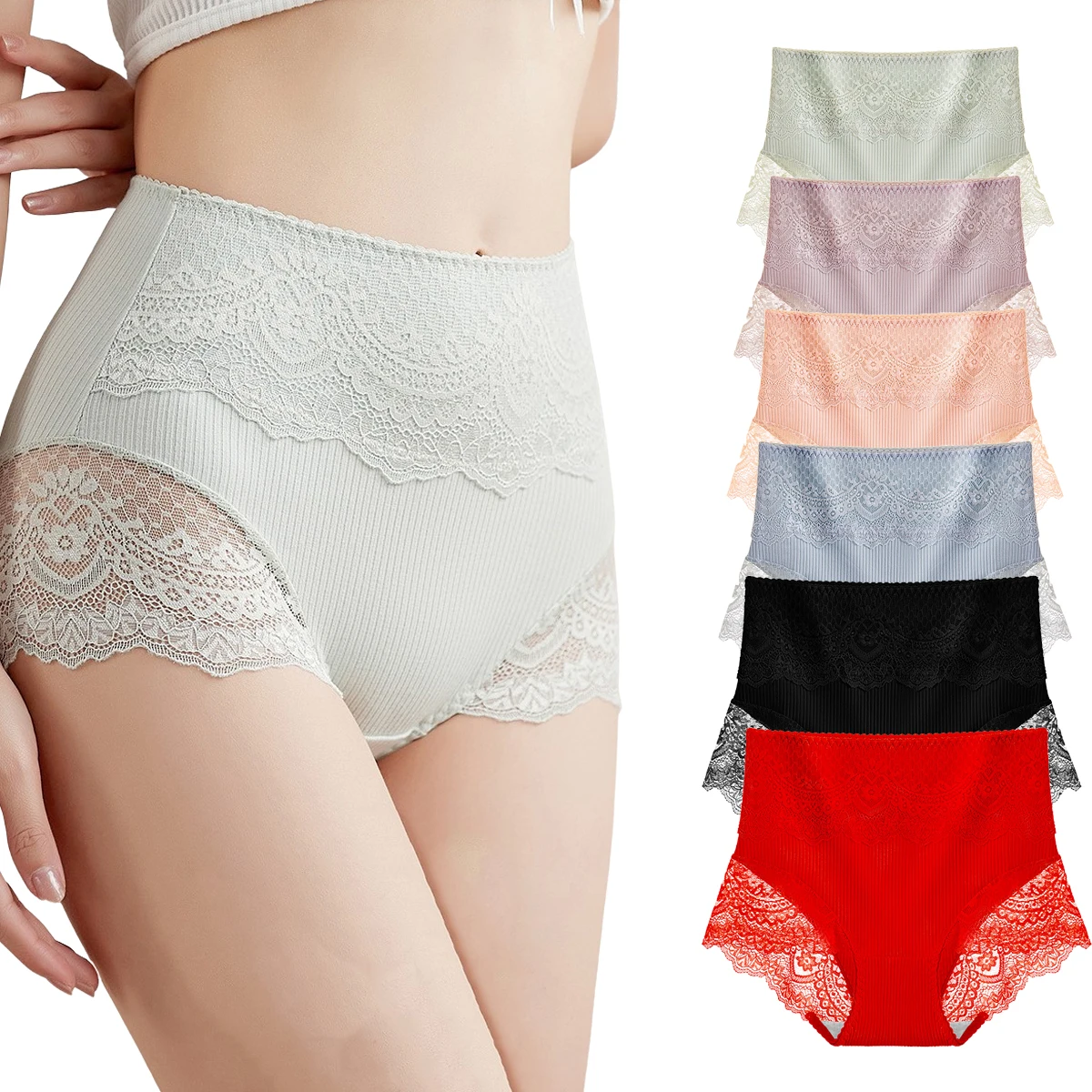 

Women Panties High Waist Abdomen Lingerie Underpants Breathable Comfortable Female Shaping Underwear Sexy Lace Cotton Briefs