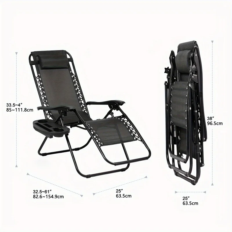 Nazhura 2 Leisure Recliner Set Patio chairs Adjustable Steel Mesh Zero Gravity Beach chair With Pillow and Cup Holder