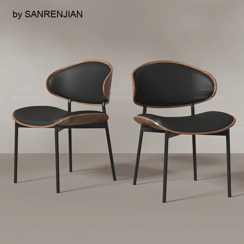 Modern Simple Retro Nordic Cafe Leather Dining Chair Solid Steel For Leisure Business Theme Dining Room
