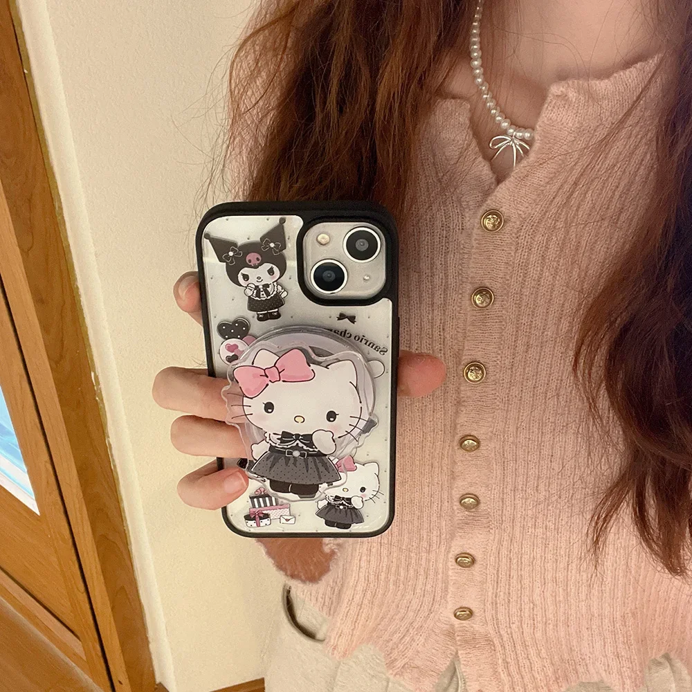 Cute Hello Kitty Kuromi My Melody per Magsafe custodia per telefono con staffa magnetica per IPhone 16 15 14 13 12 11 Pro Max Cover posteriore trasparente