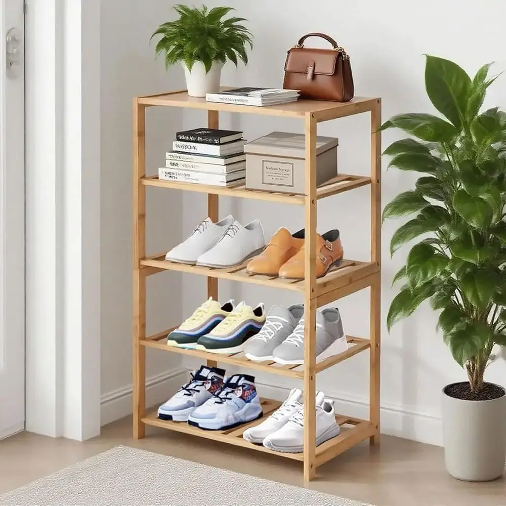 

5-Tier Bamboo Shoe Rack, Shoe Organizers Rack Multipose Shels or Hallway, Closet, Living Room, Entryway, Bedroom, Bathroom