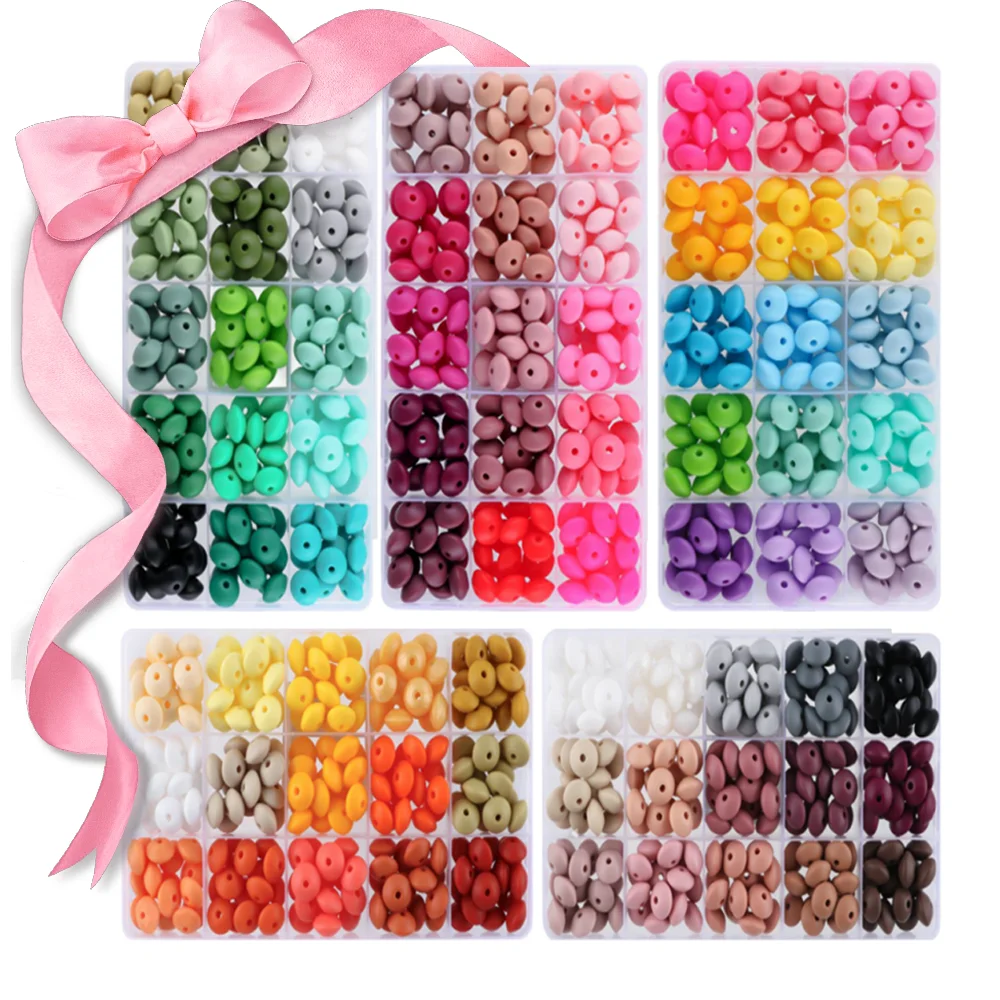 Kovict 240 Uds. Cuentas de ábaco de 12mm, cuentas de silicona para fabricación de joyas, cuentas de lentejas, accesorios para pulseras y collares DIY