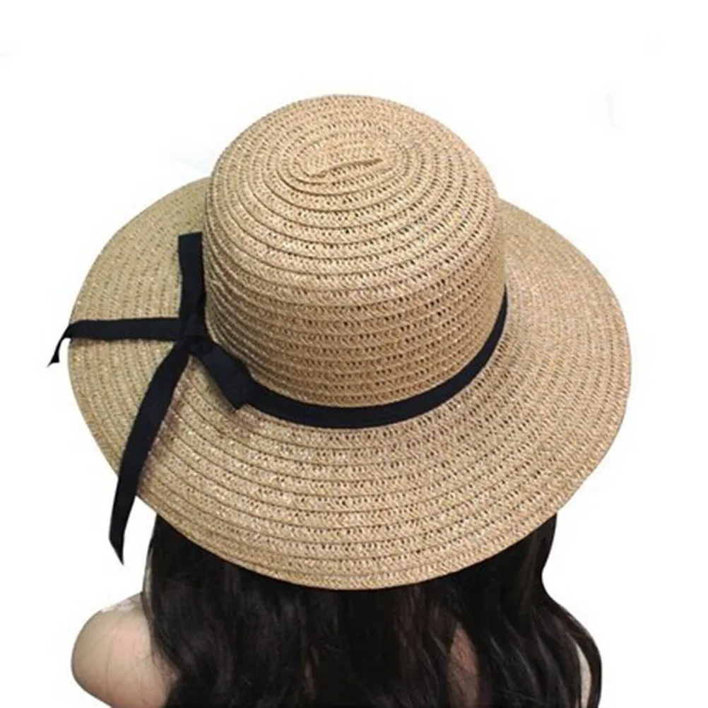 Women's Summer Sun Hat Light Brown Straw Blend Wide Floppy Brim 56-58Cm Circumference 11Cm Brim Width Foldable Packable Sweet