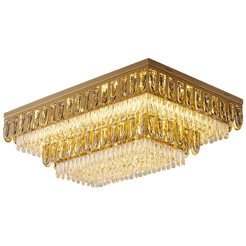 Big Rectangle Lampara Led Techo 2024 Home Decor Ceiling Lamps Gold Bedroom Crystal Ceiling Light Plafonnier for Living Room