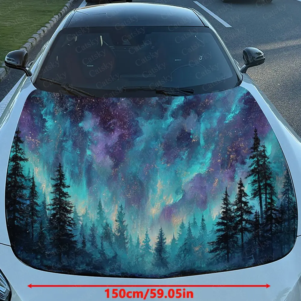 Galactic Forest Car Sticker Paper, PVC Waterproof Engine Hood Sticker, Self-adhesive Scratch Resistant Sticker, Suitable For Tru