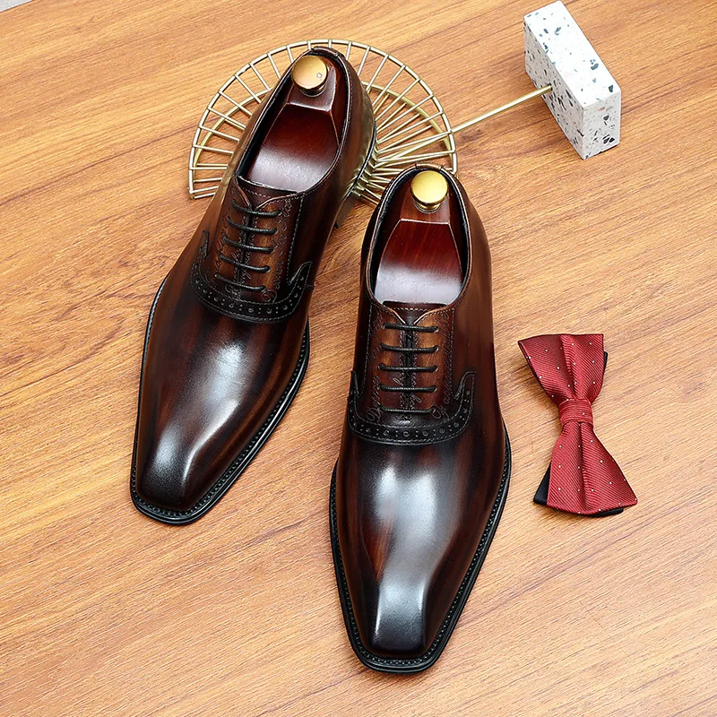 Handmade Leather Shoes Men's Top Layer Cowhide Business Dress Genuine Brock Carved British Retro Wedding  Size 37-46