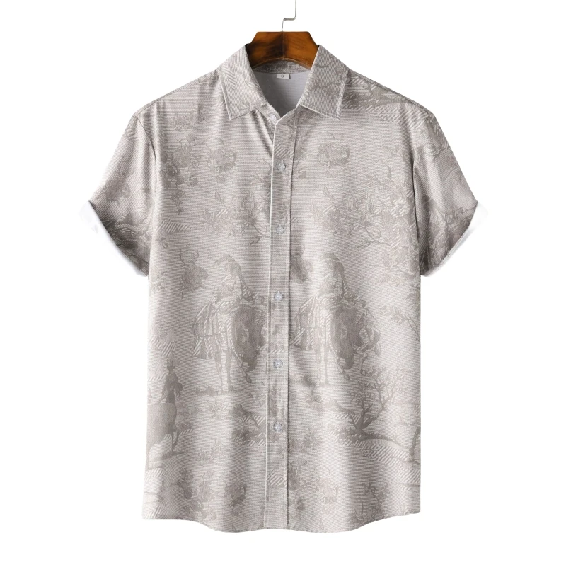 Luxury Original Men's Shirts and Blouses Plain Shirt Tiki Beach Man T-shirt Korean Popular Clothes Hawaiian Short Sleeve Mens