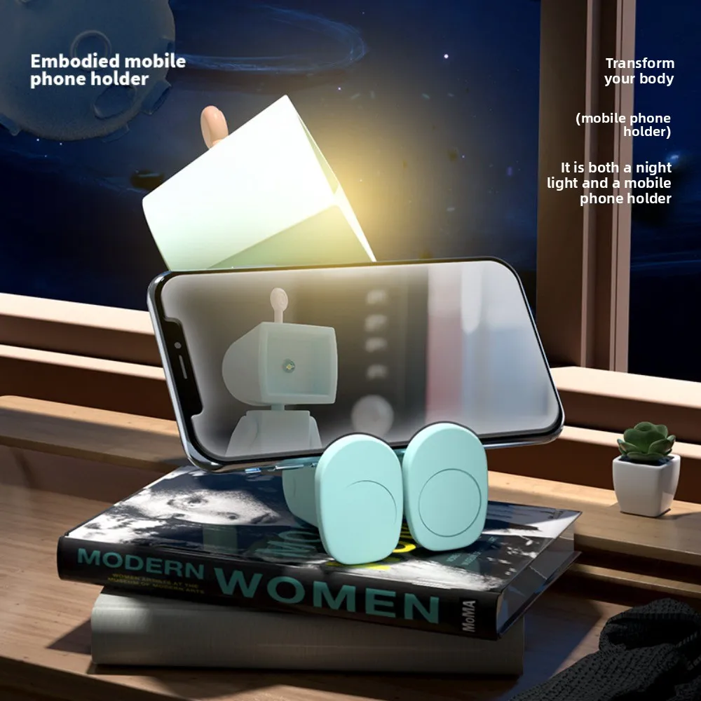 Astronaut Magnetic Night Light LED Mini Cute Robot with Battery Book Light Desktop Building Block Decoration Atmosphere Light