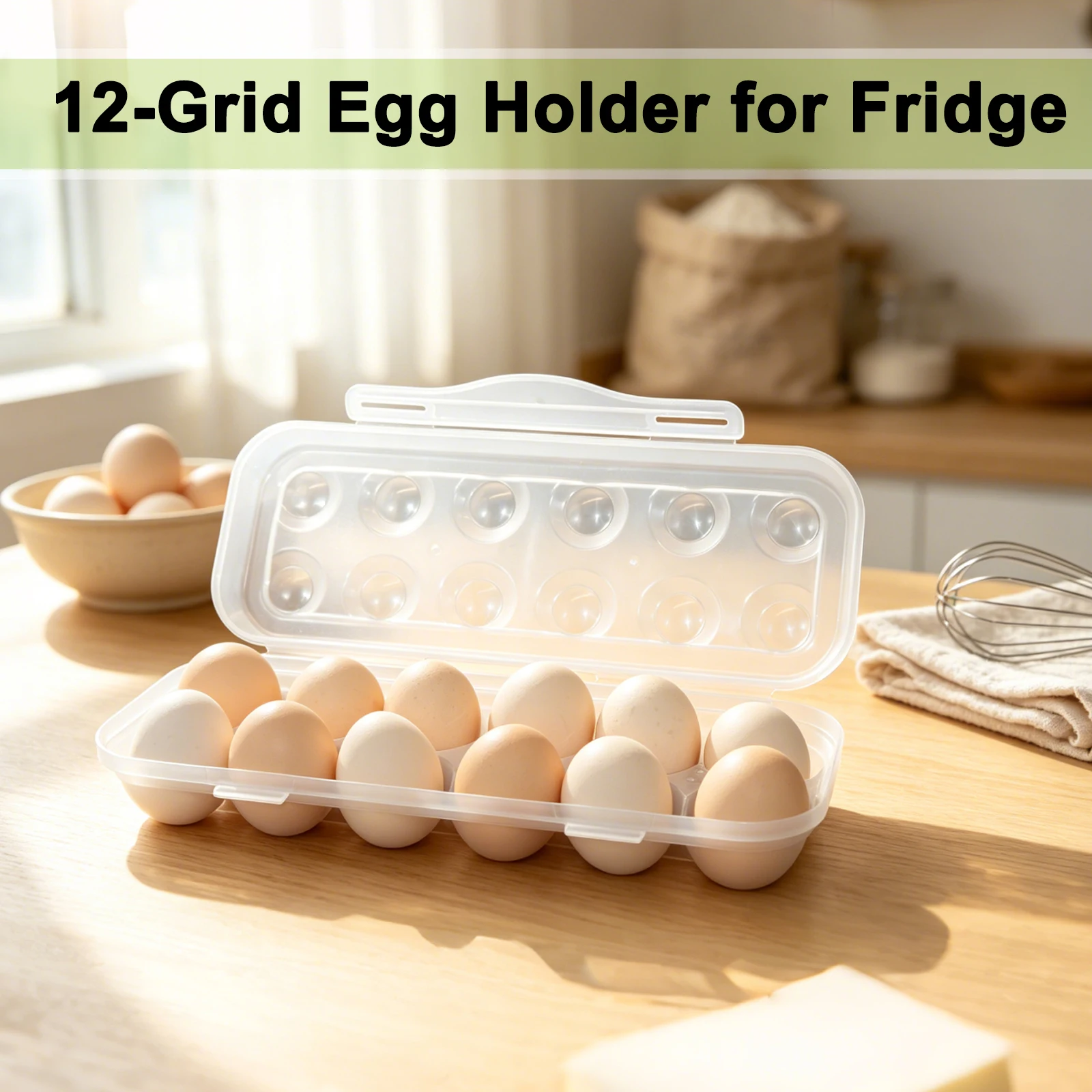 1Pc 12/18 Grid Egg Storage Box With Lid Kitchen Refrigerator Egg Box Egg Drop Rack Household Fridge Egg Organizer Egg Tray
