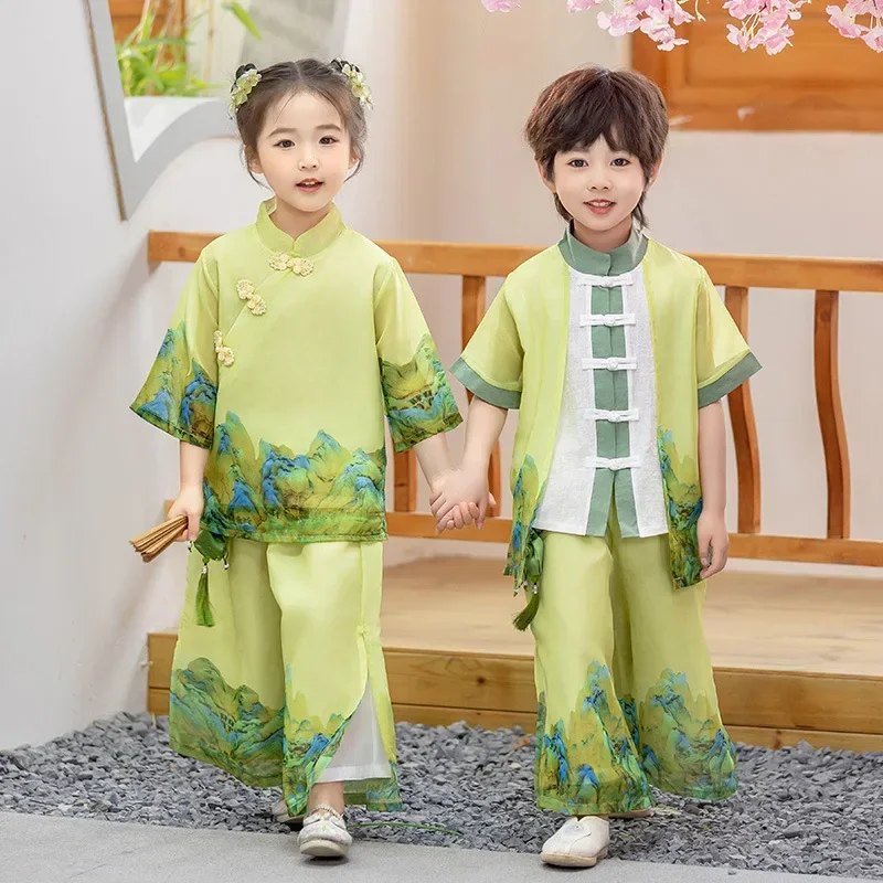 

Summer Ancient Costume Big Girl Hanfu Toddler Baby Set Stage Kids Outfit Casual Suit Children's Day Clothes Tang Boys Sets