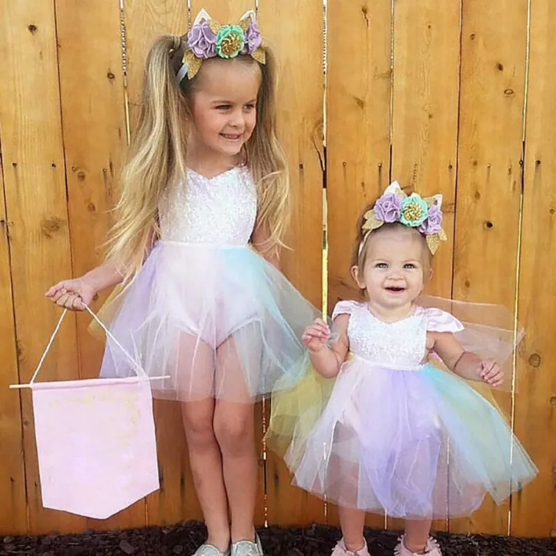 Rainbow Tulle Tutu Baby Dress Sequins Kids Sweet Dress Children Clothes Summer Princess Vestido Clothing for Girl 6months-3years