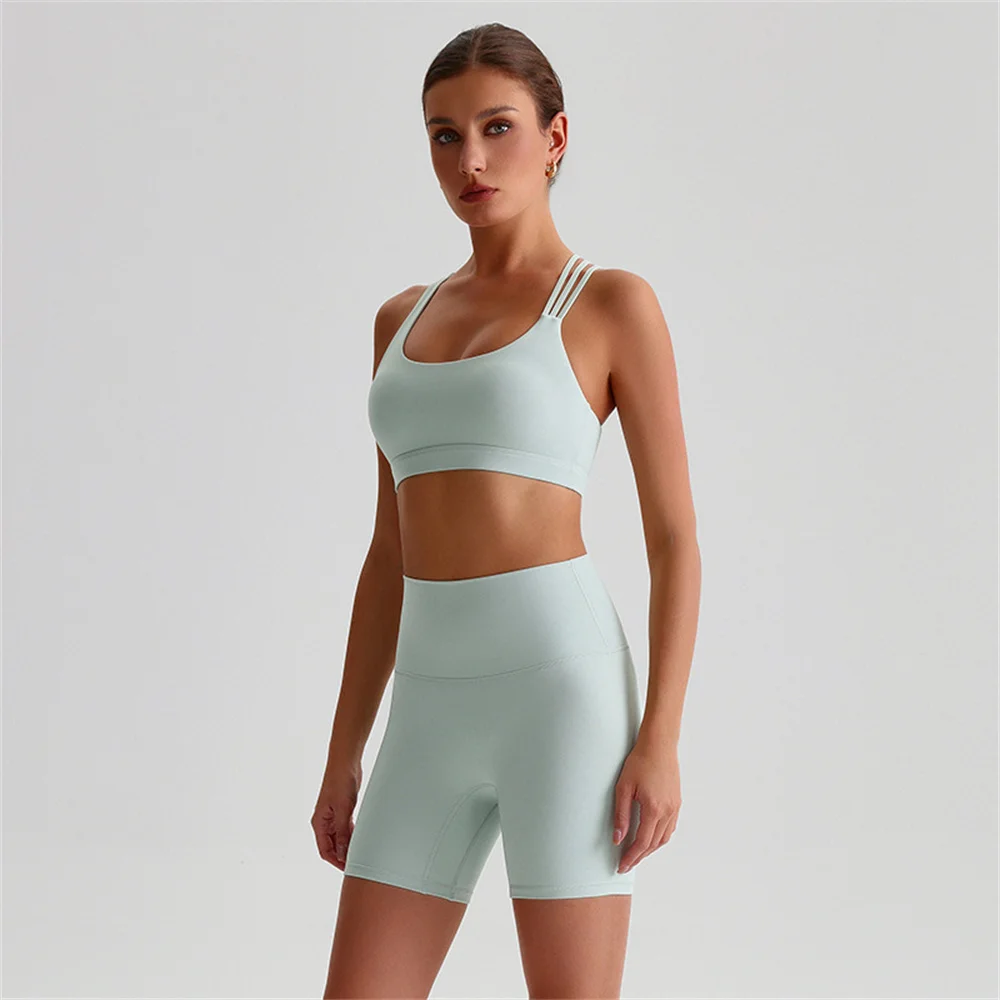 

Solid Color High Impact Solid Gym Yoga Set Tight Legging Fitness Cross-back straps Bra Top 2pcs Soft Sport Suit Women Sportwear