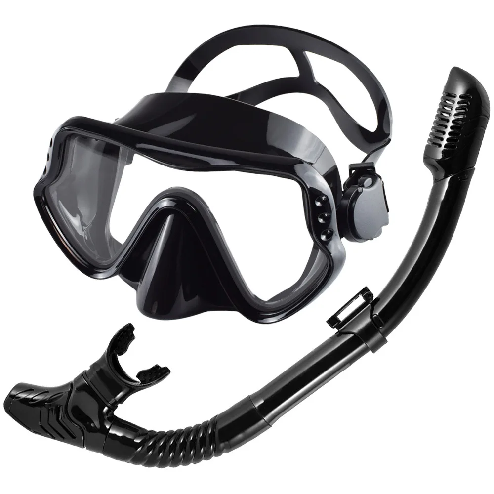 

Adult Pano 3 Window Tempered Glasses Diving Mask Set, Dry Top Snorkel Mask No Leakage Diving Mask for Snorkeling