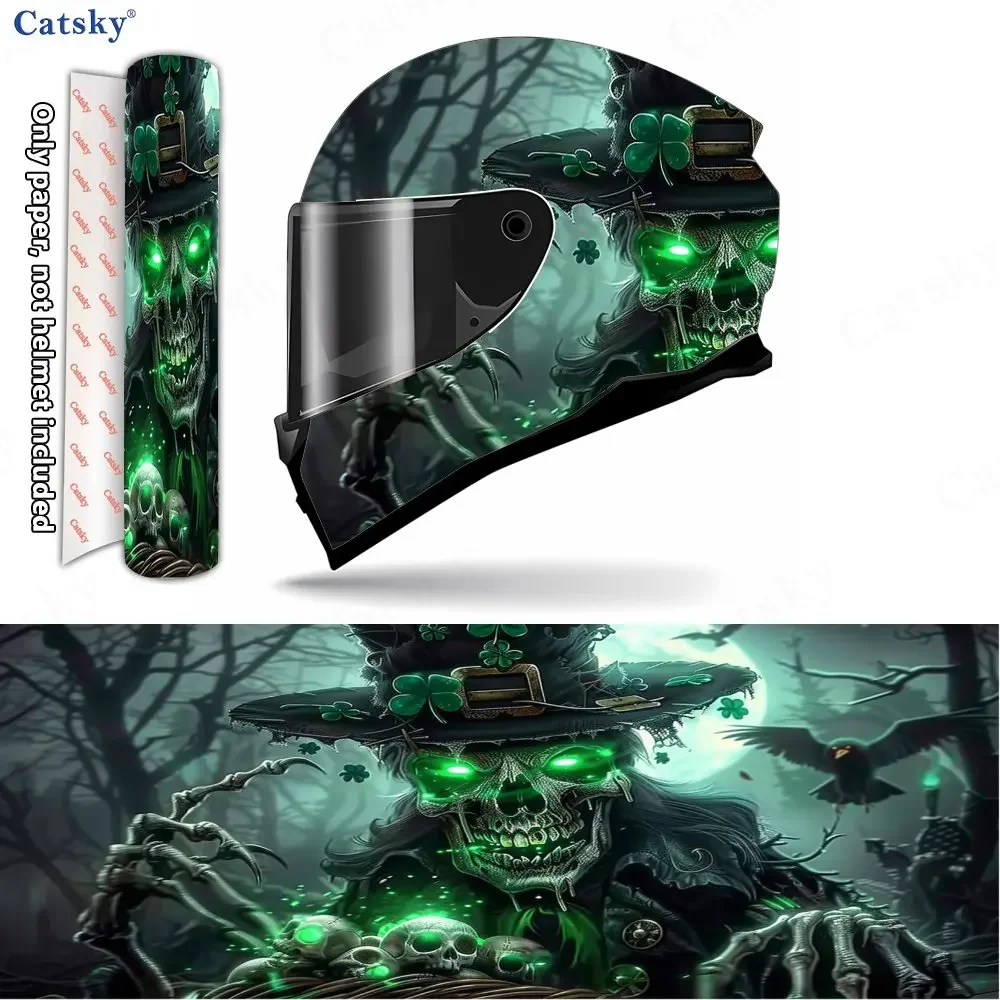 Adesivo para capacete de motocicleta, material PVC, autocolante, à prova d'água, com estampa de mago esqueleto verde, adere firmemente e não cai, à pr