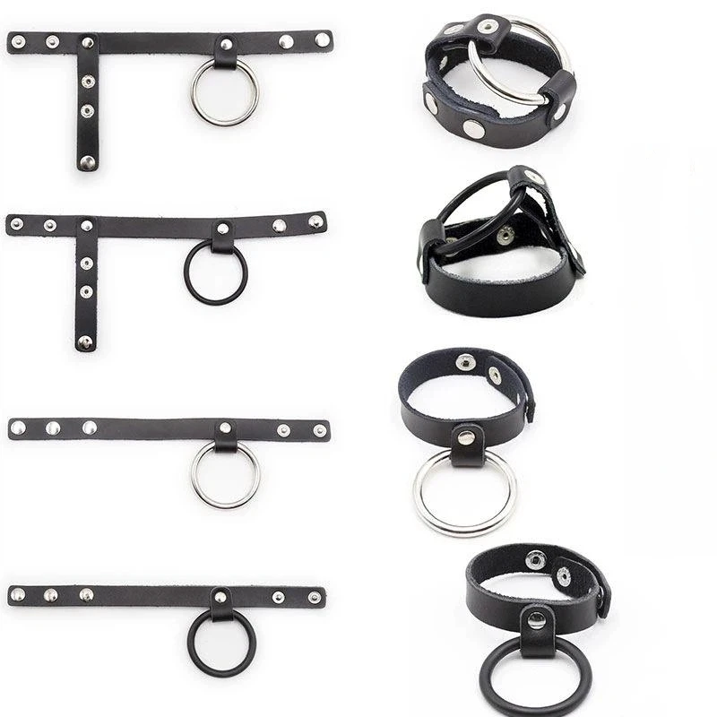 Dispositivo de Virgenidad Masculina, Anillos para Pene de Acero y Cuero, Anillos Ajustables para Retrasar la Eyaculación, Juguetes Sexuales para Hombres Gay 18+