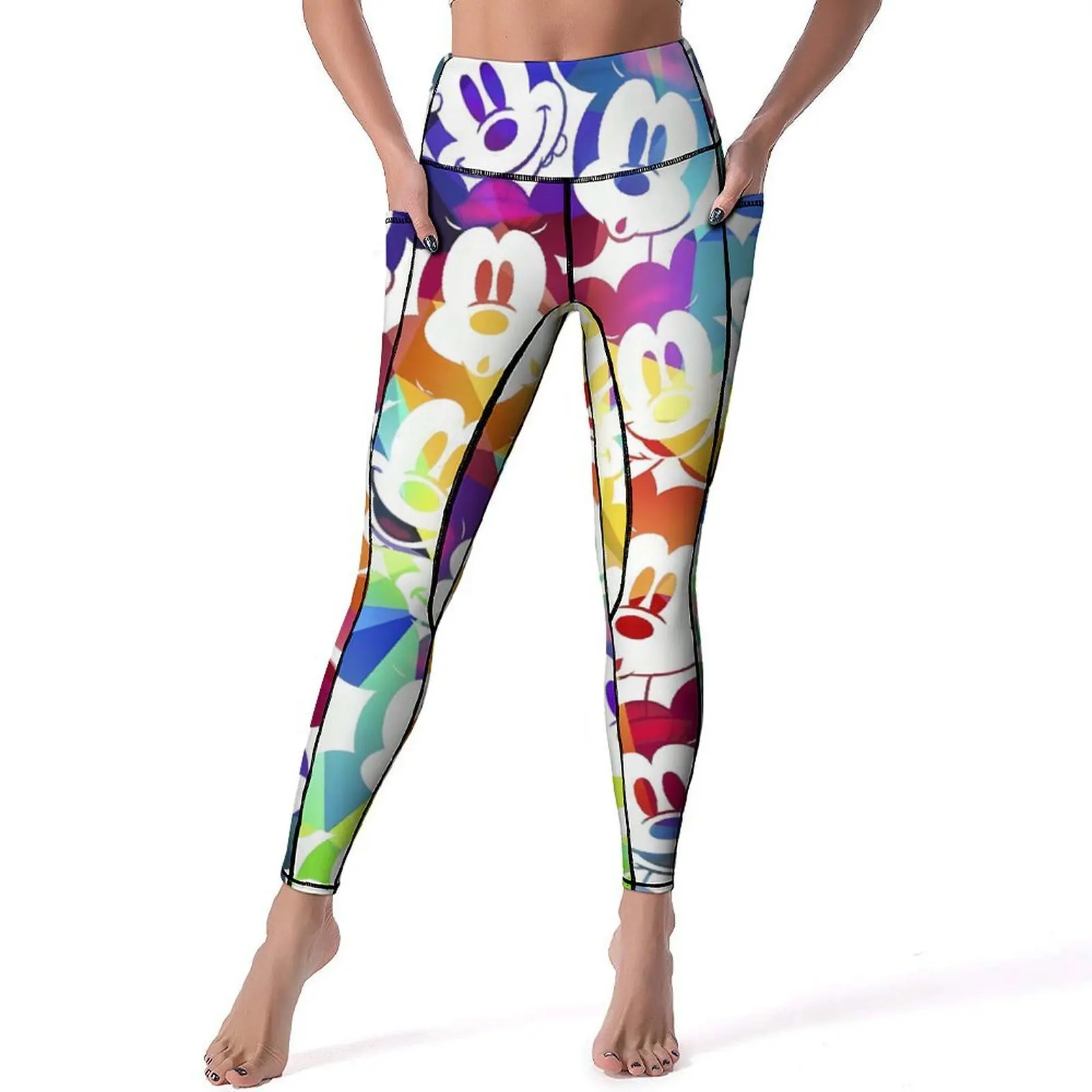 

Colorful Mickey Mouse Leggings Sexy Fitness Yoga Pants Push Up Quick-Dry Sports Tights Pockets Sweet Graphic Leggins