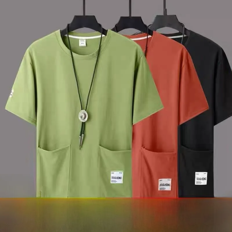 

plus Size Men's T-irt Thin ort Sve Casual Loose Fit with Big ket Breathable Summer Faion round Ne Tee
